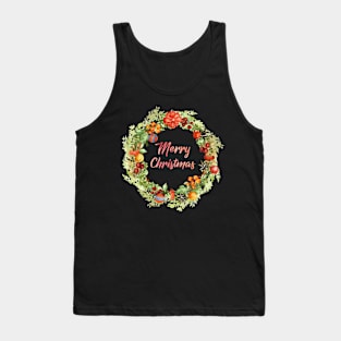 Merry Christmas Wreath Watercolor Tank Top